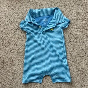 The Masters Blue and White Striped Baby Romper